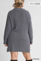 High Cowl Neck Boucl?Long Sleeve Sweater Dress