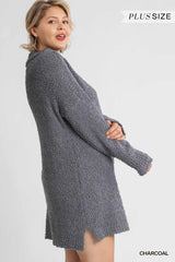 High Cowl Neck Boucl?Long Sleeve Sweater Dress