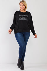 Black "monday Sunday" Print Long Sleeve Relaxed Sweatshirt Top