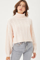 Turtle Neck Loose Fit Cable Knit Sweater