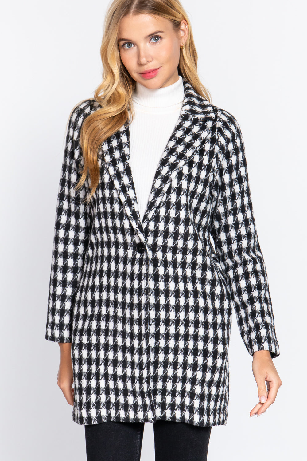 Long Slv One Button Jacquard Jacket