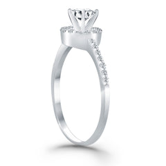 14k White Gold Diamond Halo Collar Engagement Ring Mounting