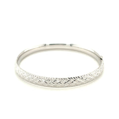 14k White Gold Diamond Carved Bangle (6.0 mm)
