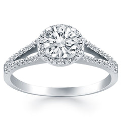 14k White Gold Diamond Halo Split Shank Engagement Ring Mounting