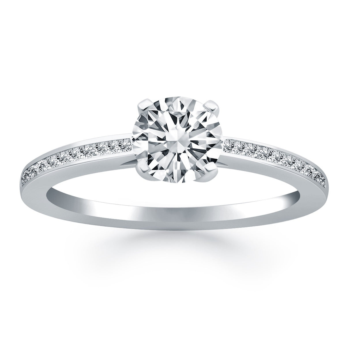 14k White Gold Channel Set Cathedral Engagement Ring