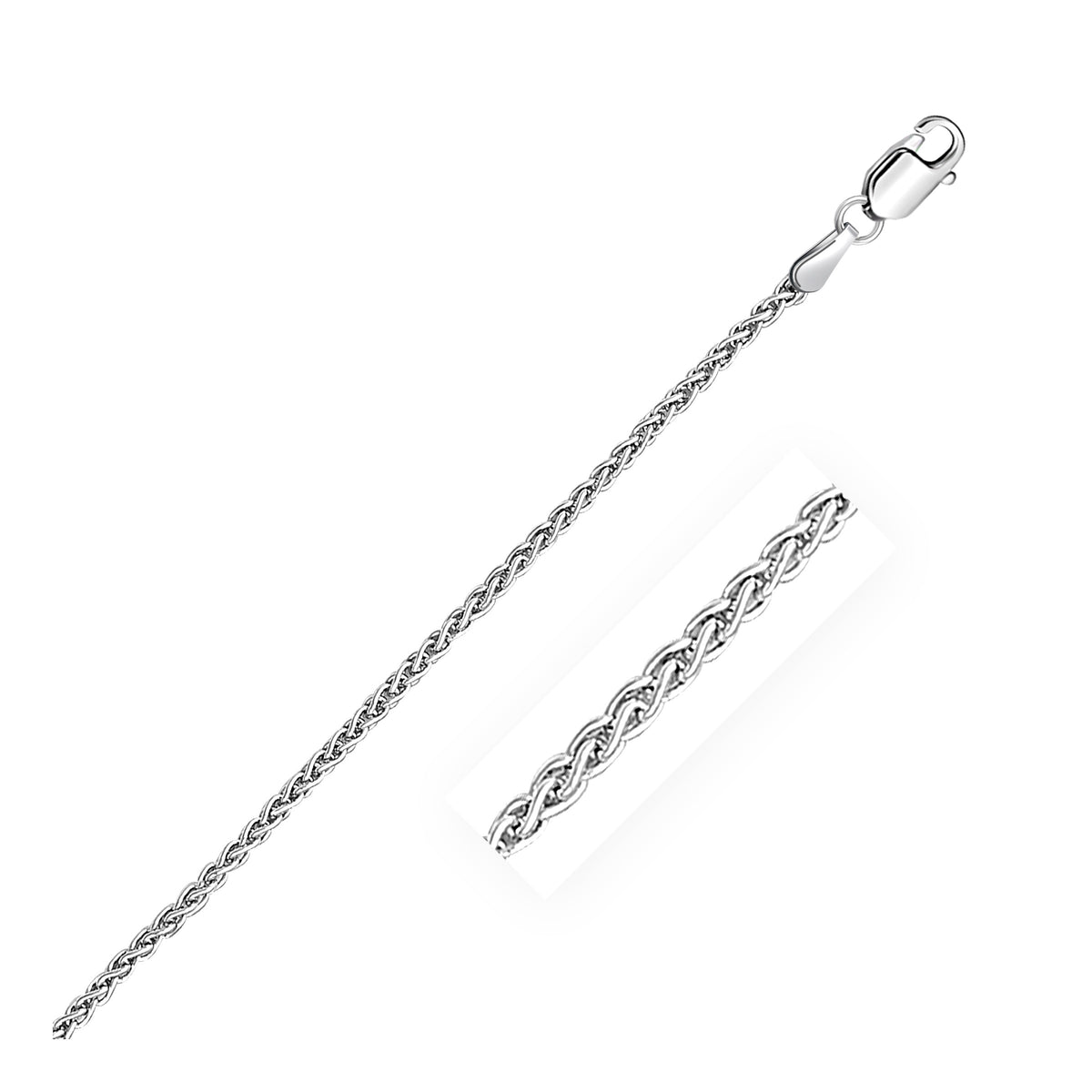 2.1mm 14k White Gold Round Wheat Chain