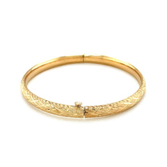 14k Yellow Gold Diamond Cut Design Dome Motif Children's Bangle