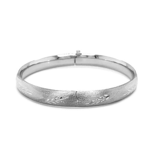 Classic Floral Carved Bangle in 14k White Gold (8.0mm)