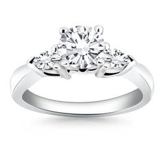 14k White Gold Diamond Three Stone Ring with Pear Shape Sides