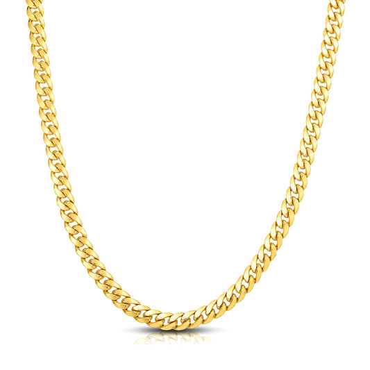 7.0mm 14k Yellow Gold Classic Miami Cuban Solid Chain