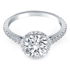 14k White Gold Diamond Halo Cathedral Engagement Ring Mounting