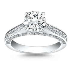 14k White Gold Pave Diamond Cathedral Engagement Ring Mounting