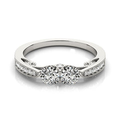 Two Stone Diamond Ring With Milgrain Design In 14k White Gold (3/4 cttw)