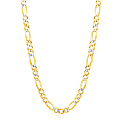 6.0mm 14K Yellow Gold Solid Pave Figaro Chain