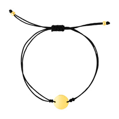 9 1/4 inch Black Cord Adjustable Bracelet with 14k Yellow Gold Circle