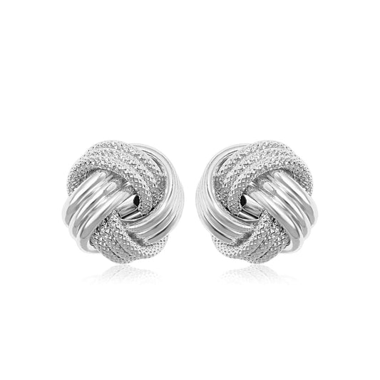 14k White Gold Love Knot with Ridge Texture Earrings