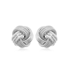 14k White Gold Love Knot with Ridge Texture Earrings