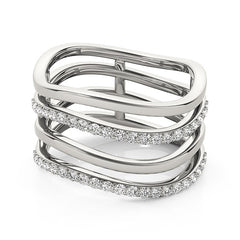 14k White Gold Multiple Band Design Ring with Diamonds (3/8 cttw)