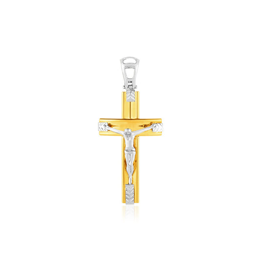 14k Two Tone Gold Crucifix Pendant
