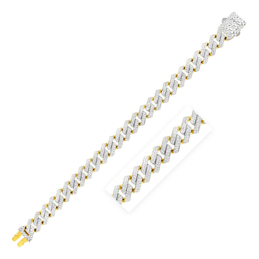 14k Yellow Gold White Pave High Polish Modern Lite Edge Bracelet (11.5mm)