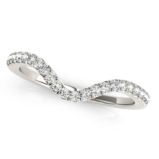 14k White Gold Wavy Design Round Diamond Wedding Ring (1/6 cttw)