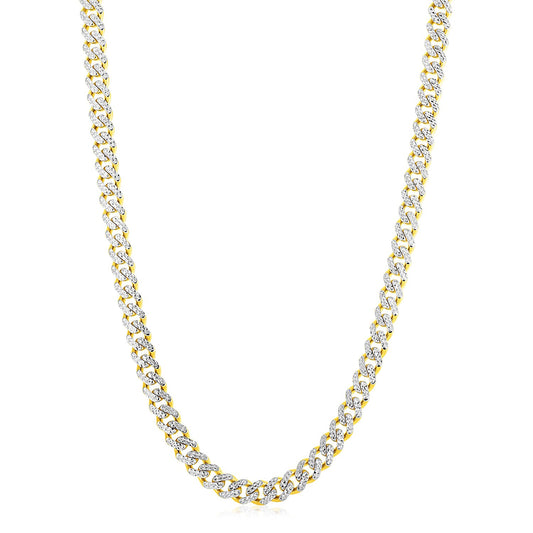 14k Yellow Gold White Pave High Polish Modern Lite Miami Cuban Chain (8.0mm)