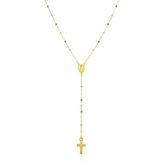 14k Tri Color Gold Lariat Rosary Necklace