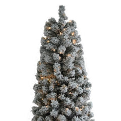 7.5ft Pencil Flocking Tied Light Christmas Tree